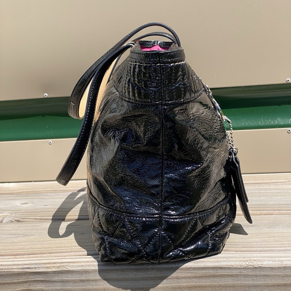 Coach Poppy Daisy Liquid Gloss Black Shoulder Bag Tote 18674 - Picture 5 of 16